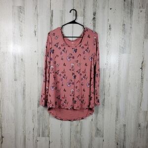dip pink floral long sleeve scoop neck shirt women's size large